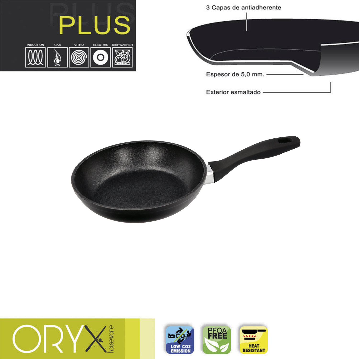 Oryx Sartén Aluminio Antiadherente Plus, Forjada, Apta Inducción, Libre PFOA, Diámetro 18 cm, Espesor 5 mm,