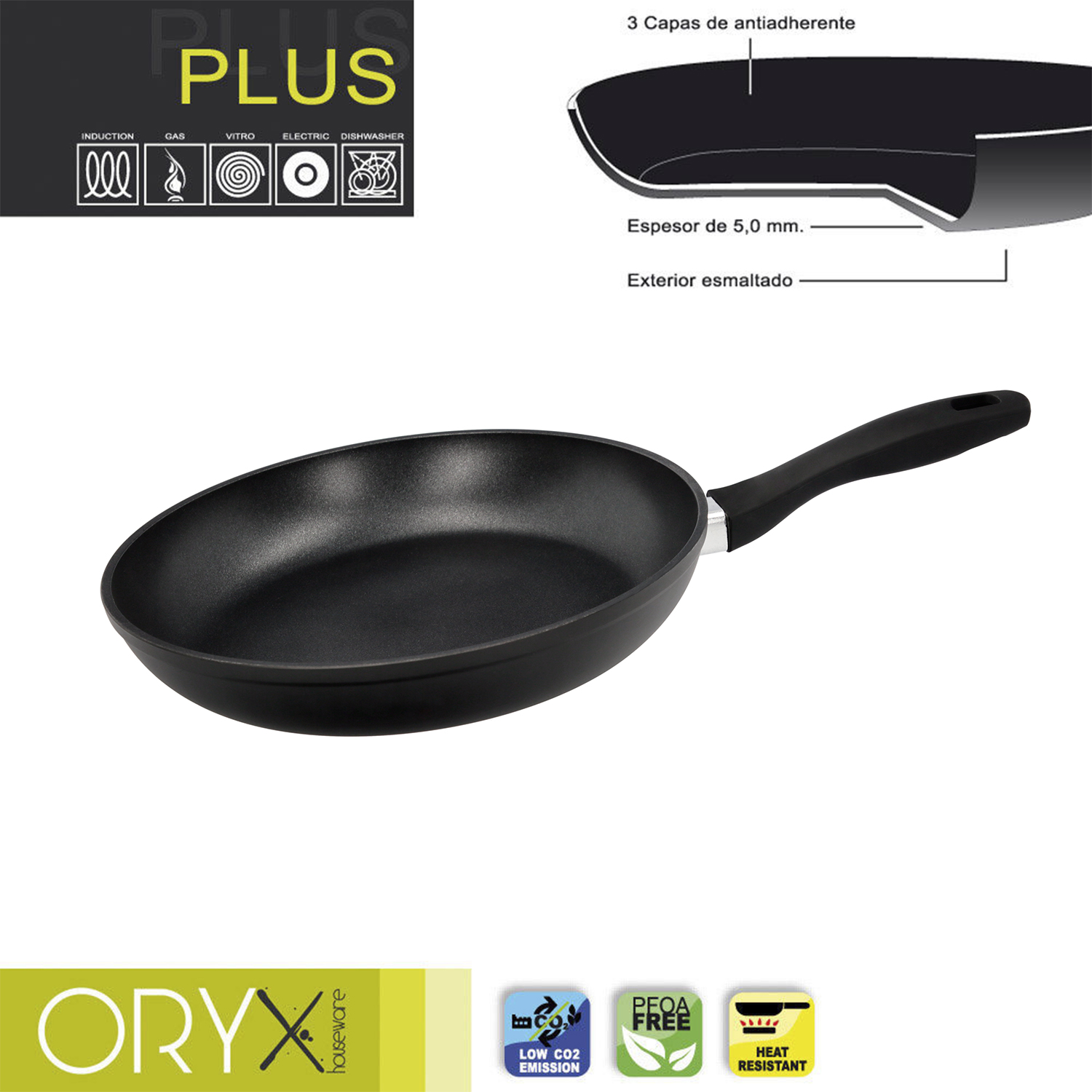 Oryx Sartén Aluminio Antiadherente Plus, Forjada, Apta Inducción, Libre PFOA, Diámetro 28 cm, Espesor 5 mm,