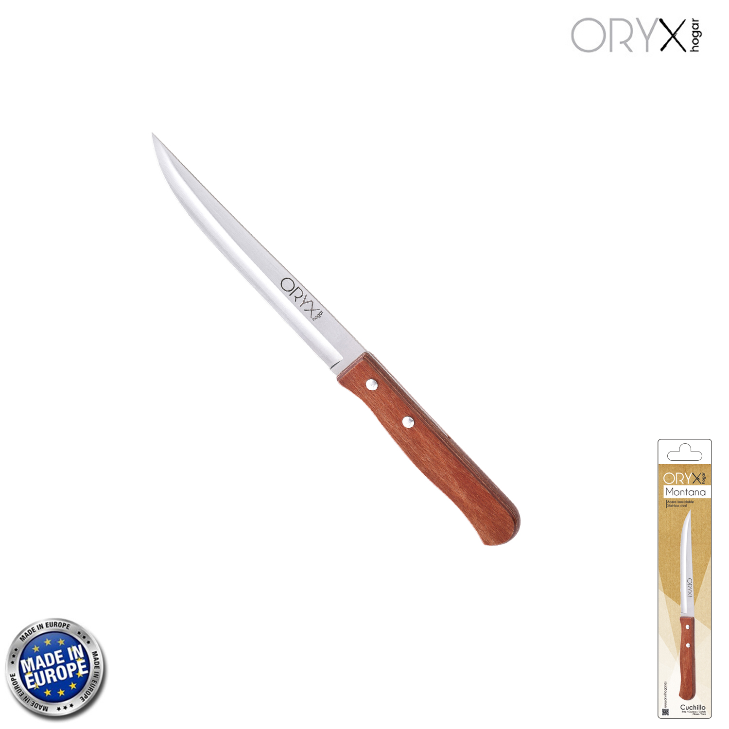 Cuchillo Montana Cocina Hoja Acero Inoxidable 13 cm, Mango Madera