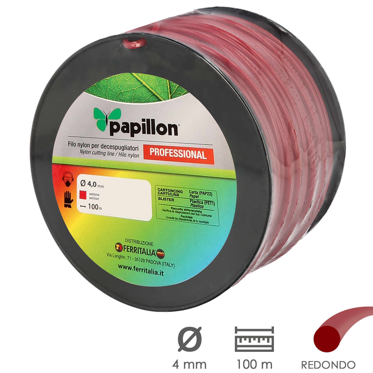 Hilo Nylon Desbrozadoras Redondo Profesional Ø 4,0 mm, Rollo 100 metros, Hilo Nylon Corte Desbrozadores Hierba, Jardin, Maleza