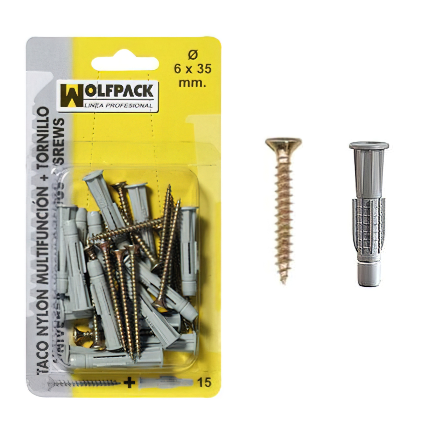 Taco Multiacción+Tornillo MU  6x45 mm, (15 Piezas)