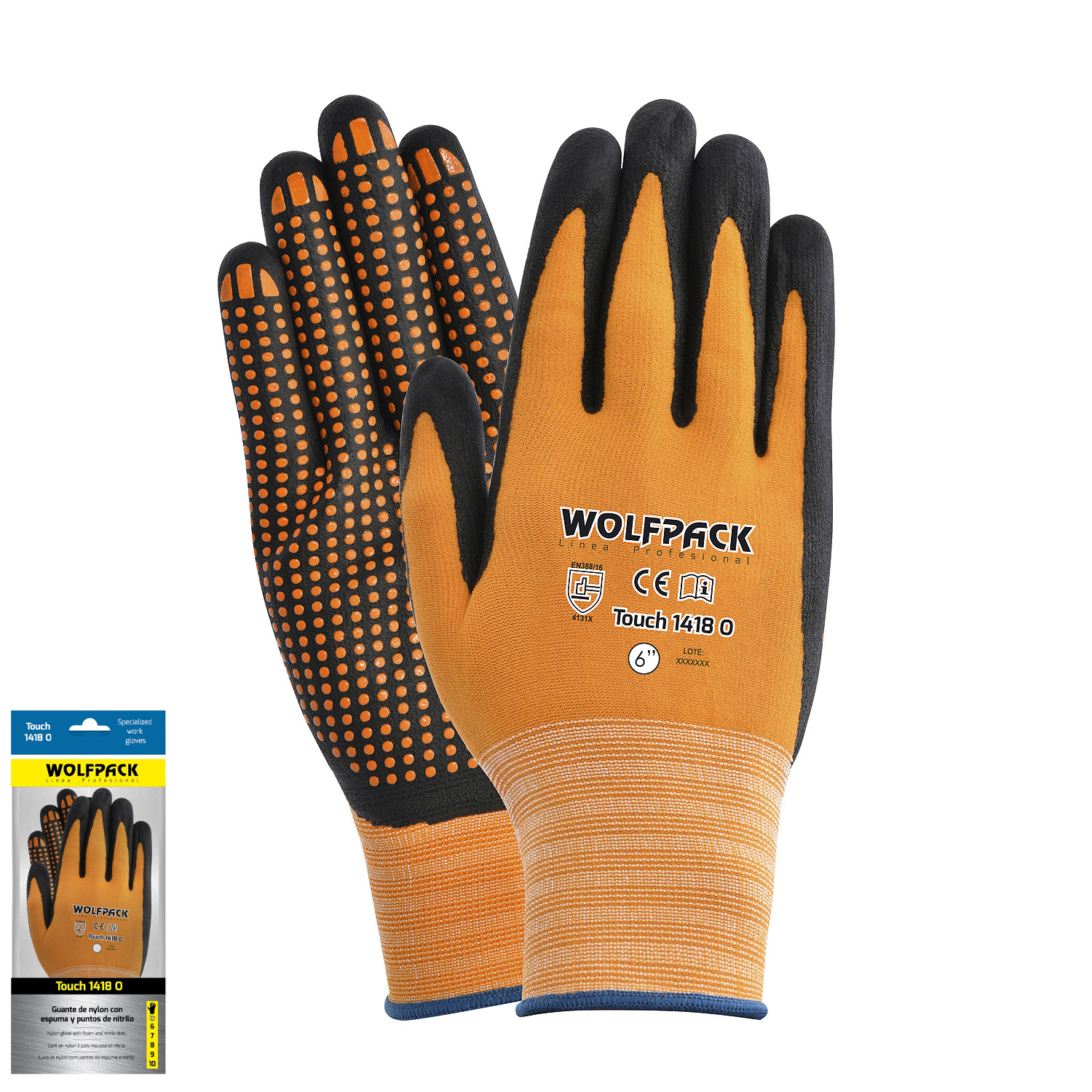 Guantes Nylon Con Palma En Foam y Puntos Nitrilo Touch 6 (Par)