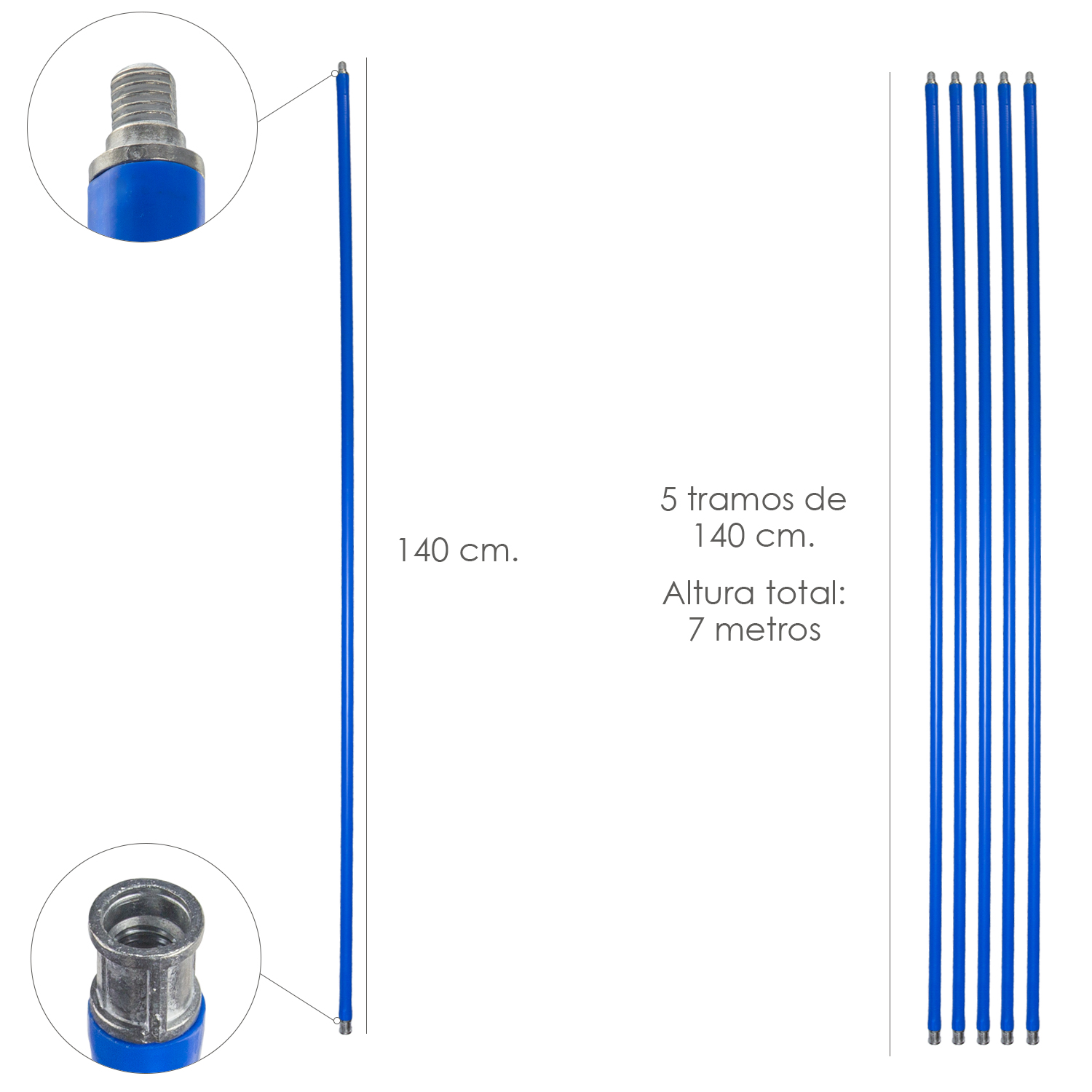 MASTIL DESHOLLINADOR 5 TRAMOS DE 140 CM. (7 METROS X  20 MM.)