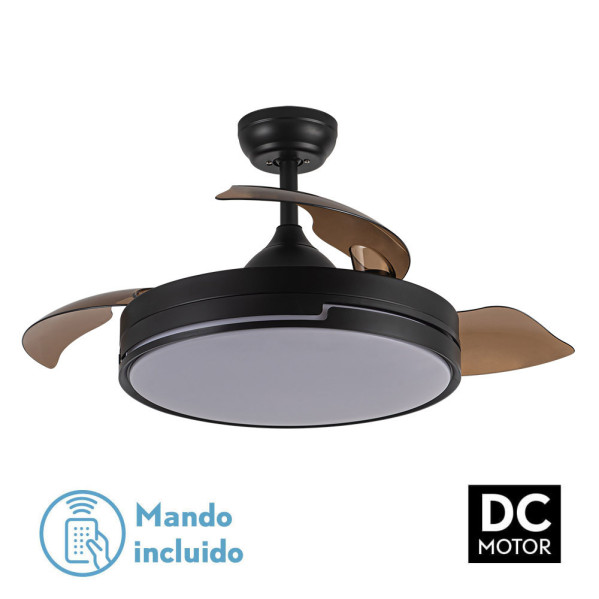 Ventilador DC 72w Olimpia Negro 3 Aspas 107d 6vel. 7200lm 3000-4500-6000K C/remoto, Memoria Y Temporizador 24