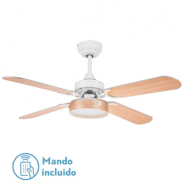 Ventilador Bornan 16w 1200lm Blanco 4 Asp Rev Blanco/haya 4000k 39x107d C.remoto