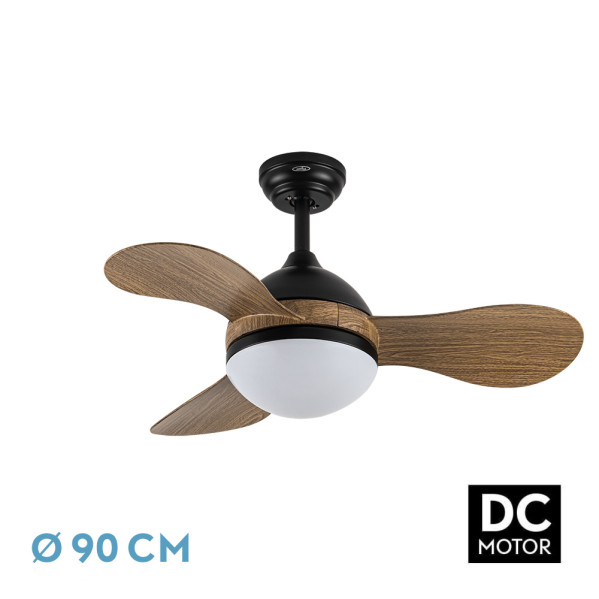 Ventilador Dc Solido 24w Negro 3aspas Madera 91d 2640lm 3000k,4000k,6500k Remoto+memoria+temporizador