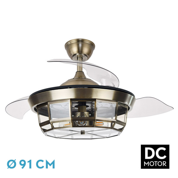 Ventilador Dc Tornado Mini Cuero 3xe27 91d 3aspas Desplegables 6velocidades C/remoto Y Temporizador