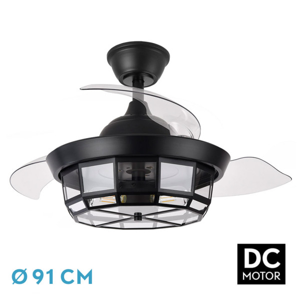 Ventilador Dc Tornado Mini Negro 3xe27 91d 3aspas Desplegables 6velocidades C/remoto Y Temporizador