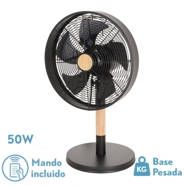 Ventilador Sobremesa Falcon Negro/haya 3vel.45w 5 Asp. Oscilante Y Rotatorio 59x35x28cm